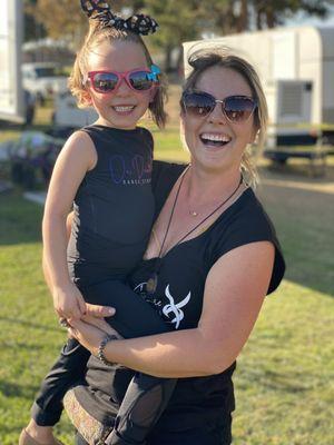 Jo with her dance team teacher Miss Jenni after her first performance with On Pointe