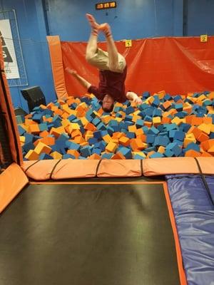 Having a great time at skyzone in Anaheim.  Kyle showed us how to do flips!!!