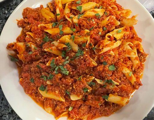 Make your own pastA- gluten free penne, arribiata & ground beef