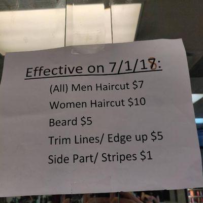 Most recent haircut prices