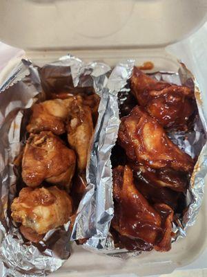 Great combo flavored barbecue and hot wings to go.