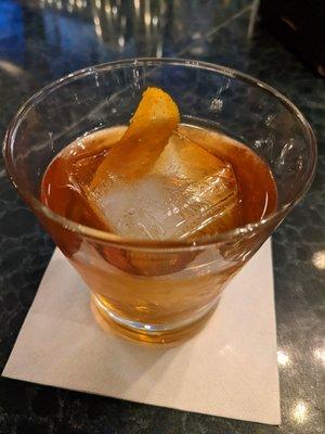 Old Fashioned Southern Peach. $15. Woodford Reserve Bourbon, honey syrup, Fernet-Branca, and peach bitters.