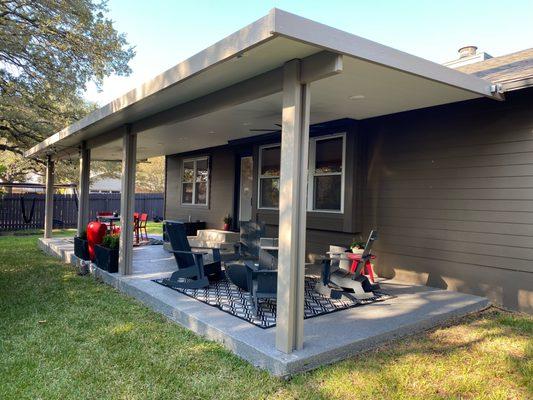 Solid Insulated Patio Cover in Austin, TX with Ceiling Fans & LED Lights