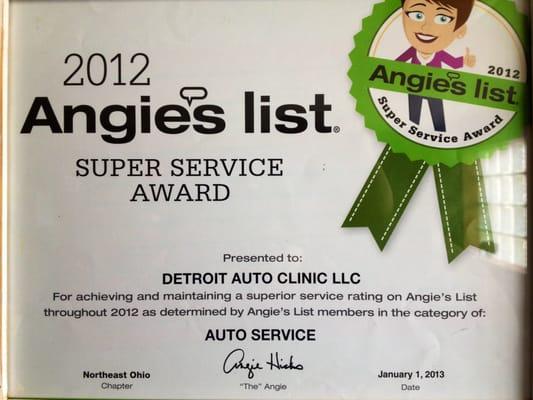 Angies List super Service Award to Detroit Auto Clinic