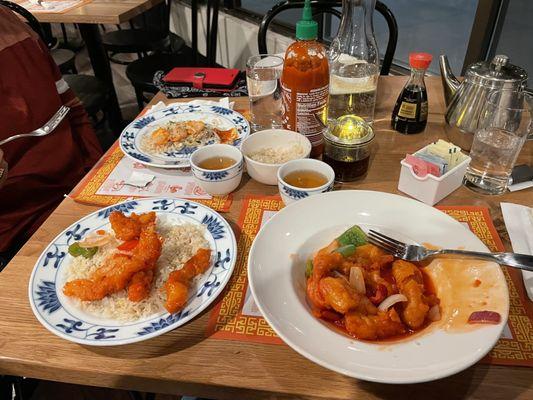 Sweet and sour chicken and Shrimp fried rice