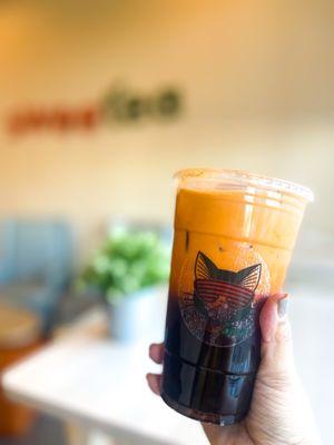 Thai tea with Boba and coffee jelly