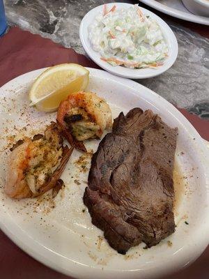 Half of the prime rib open face sans bread and half of the stuffed shrimp