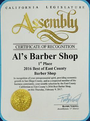 Award winning East County Barber Shop