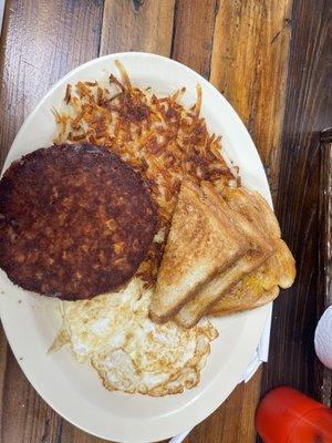 Corn beef hash 2 eggs hash browns with white toast