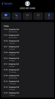 My call log showing how it's impossible to get someone on the line.