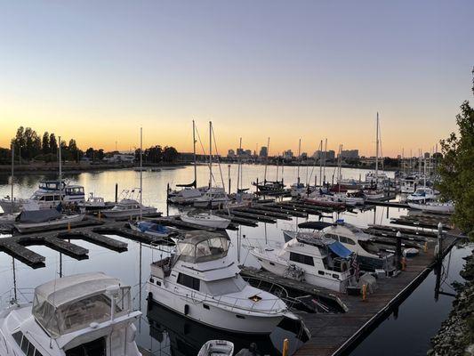 View from the outdoor corner table at sunset