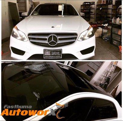 2015 Mercedes-Benz   E350. Roof Vinyl Wrapped and Windows Tinted 5% Back Half 35% front windows