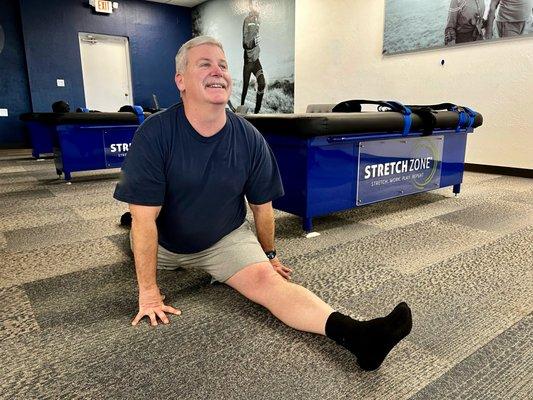 One of our many happy clients, from our South Reno studio!  He augments his Stretch Zone routine with daily, at-home, exercises!