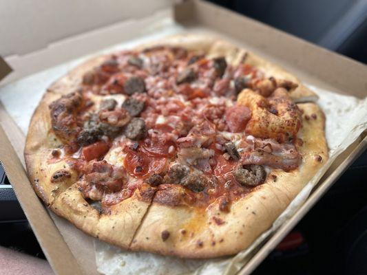 Large meat lovers pizza