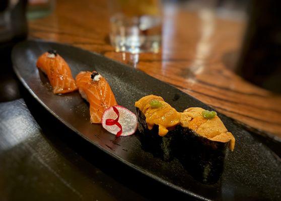 Uni and Salmon Nigiri