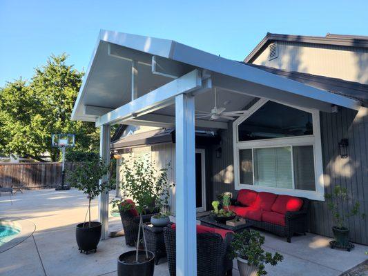 Custom Gabled Patio Cover with Lighting and Fan