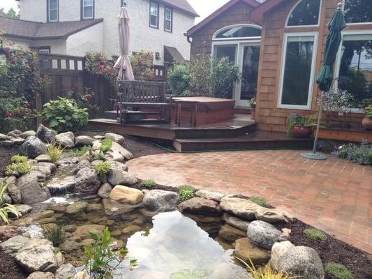 Acorn Landscaping of Rochester NY Re-Designs existing Walkway and creates new Paver Patio with Water Garden Water Feature Pond