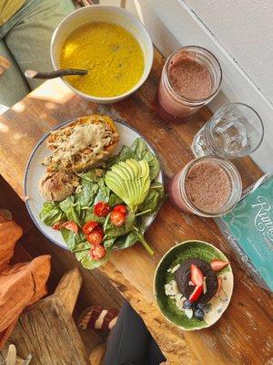 Stuffed Delicata Squash Blueberry Lemonade Juice Dal Soup Bowl Deep Dark Chocolate Brownie