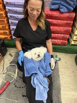 Owner Harmony and little Zoe about to get her teeth cleaned!