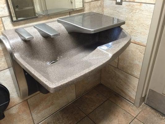 Coolest bathroom sink! Soap, faucet and hand dryer, all in one!