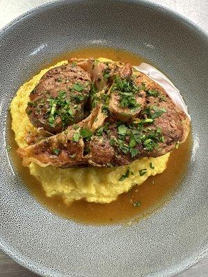 osso buco with cheddar cheese polenta