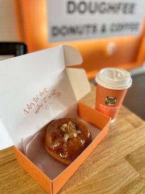 Caramel apple donut & "BOGO"  on National Coffee Day!