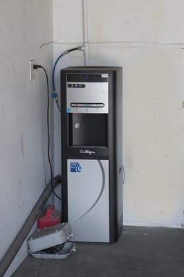 Our Reverse Osmosis water cooler.
 This machine dispenses water Ice cold, room temp or hot.