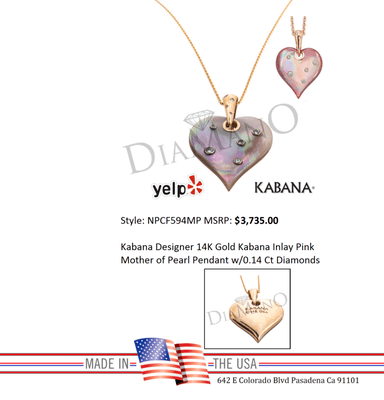 NPCF594MP Kabana Dealer 14 Karat Gold Kabana Inlay Pink Mother of Pearl Pendant w/0.14 Ct Diamonds Diamano Pasadena California 91101