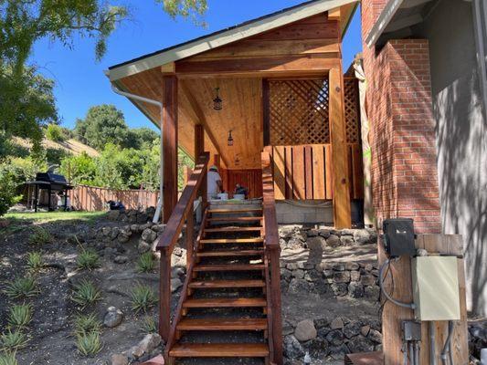 Outdoor redwood staircase