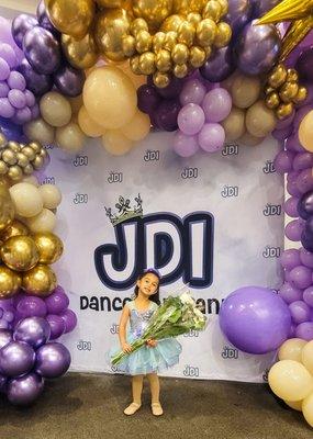 Dance Recital by JDI with balloon arch and photo backdrop plus flowers for purchase for our little dancers in the lobby.