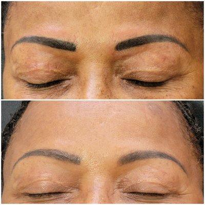 Powder Brows Top picture I'd after final touch up and bottom is healed.