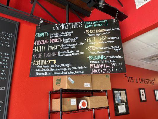 Smoothies menu