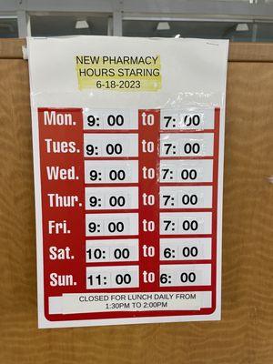 Updated Pharmacy Hours