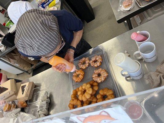 Mochi donuts freshly baked. Right out of the oven!