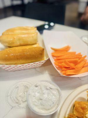 Bread Sticks, side of carrots, blue cheese and mild buffalo tenders peeking through :)