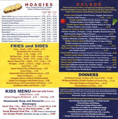 Hoagies, Fries & Sides, Kids Menu, Beverages, Salads, Dinners and Menu Details