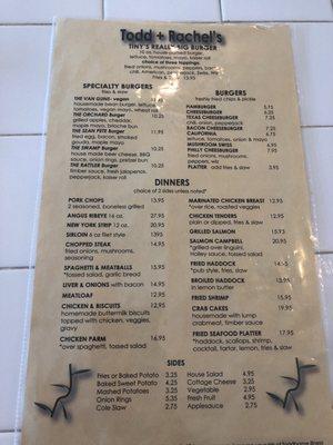 Sample of the menu