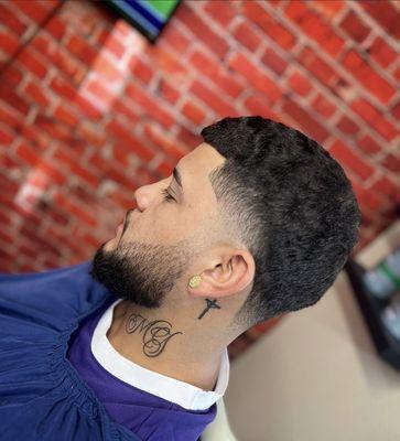 Taper fade with beard line up