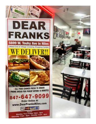 Dear Franks of Niles! (Village Crossing Shopping Center) Sandwiches Burgers Gyros HotDogs Chicken Italian Beef Salads Shakes etc. Cool!