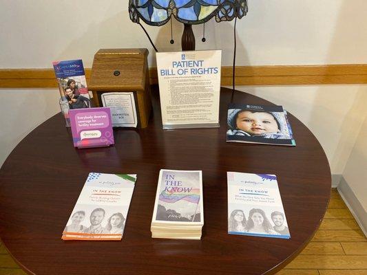 Patient Bill of Rights & Resources available for all patients upon walk in