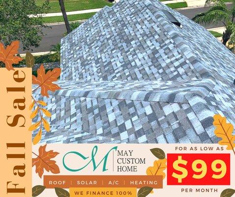 FALL SALE $99 / month New roof, A/C or solar