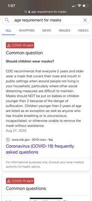 CDC requirement on kids under two wearing masks!