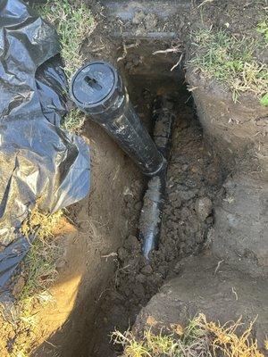 Replace cracked cast iron pipe with ABS and added dual way cleanout for future access.