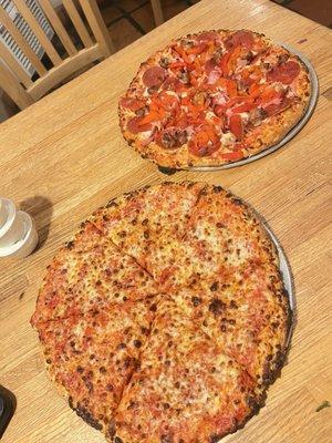 Small Cheese Build-A-Pizza and Small Meat Treat With Roasted Red Peppers, both traditional crust.