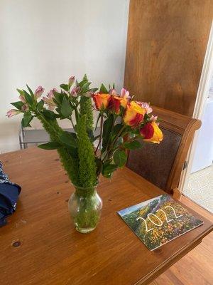 Flowers and a calendar Patrice brought us