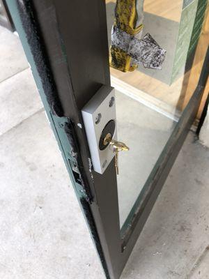 We also add security to doors like this one on Sprint Mobile phone store that was broken into