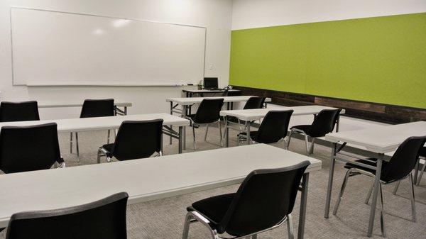 Table rows with two chairs each.  Many different seating and table arrangements are available - just let us know what you need!