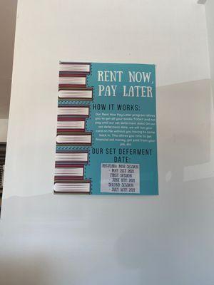 Rent Now, Pay Later program.