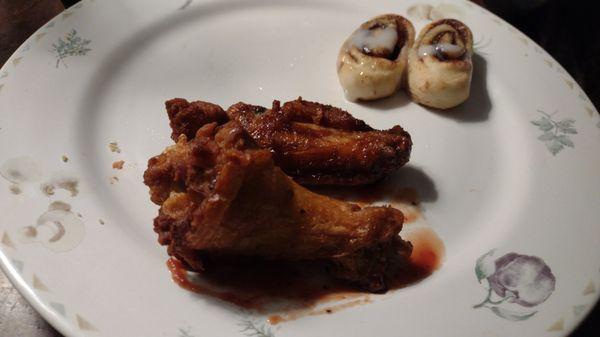 Wings with Cinnabon cinnamon buns