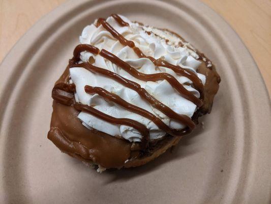 Don't Be Salty - Yeast Doughnut, Caramel Cheesecake, Caramel Icing, Vanilla Icing, White Whip, Sea Salt